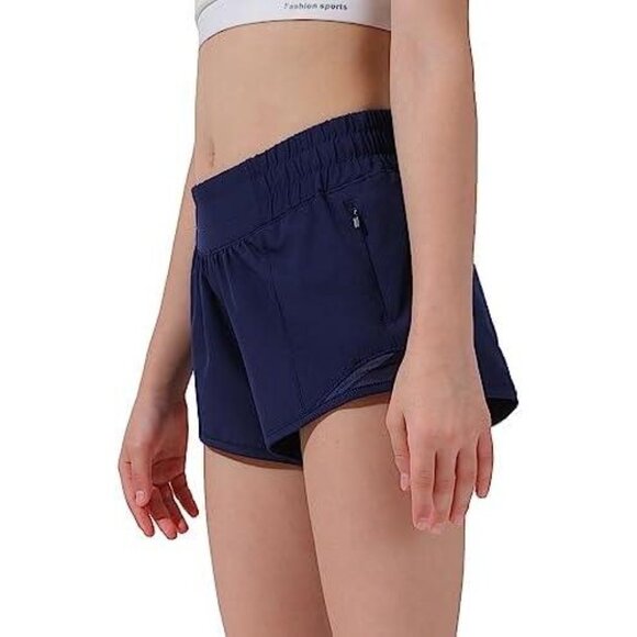 Girls' Lightweight Athletic Shorts: Active Sportswear with Zip Pocket Navy XS - Picture 3 of 8